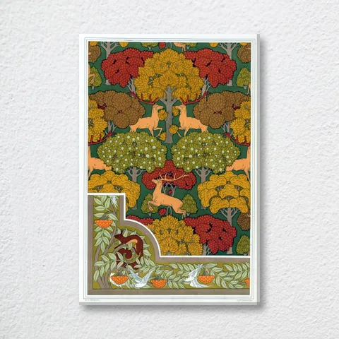 ‘Cerfs Et Arbres, Papier Peint’ Maurice Pillard Verneuil Wall Art Print