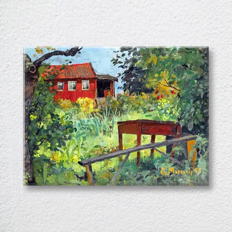 ‘Garden With Red House’ Vintage Wall Art Print