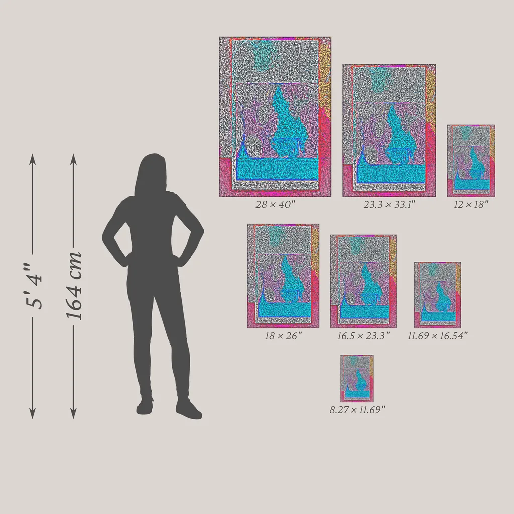 ‘Metallic Scent 8’ Modern Wall Art Print shown at each size it is available in