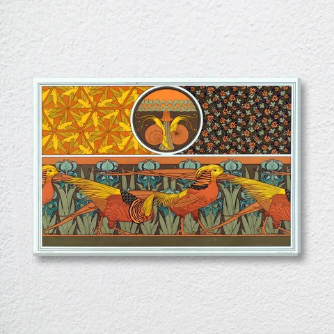 ‘Oiseaux, Jeu De Fond, Escargots Et Champignon’ French Wall Art Print