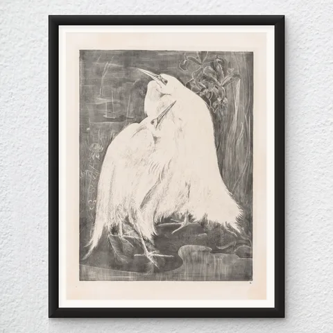 ‘Two Silver Herons’ Lithography Wall Art Print